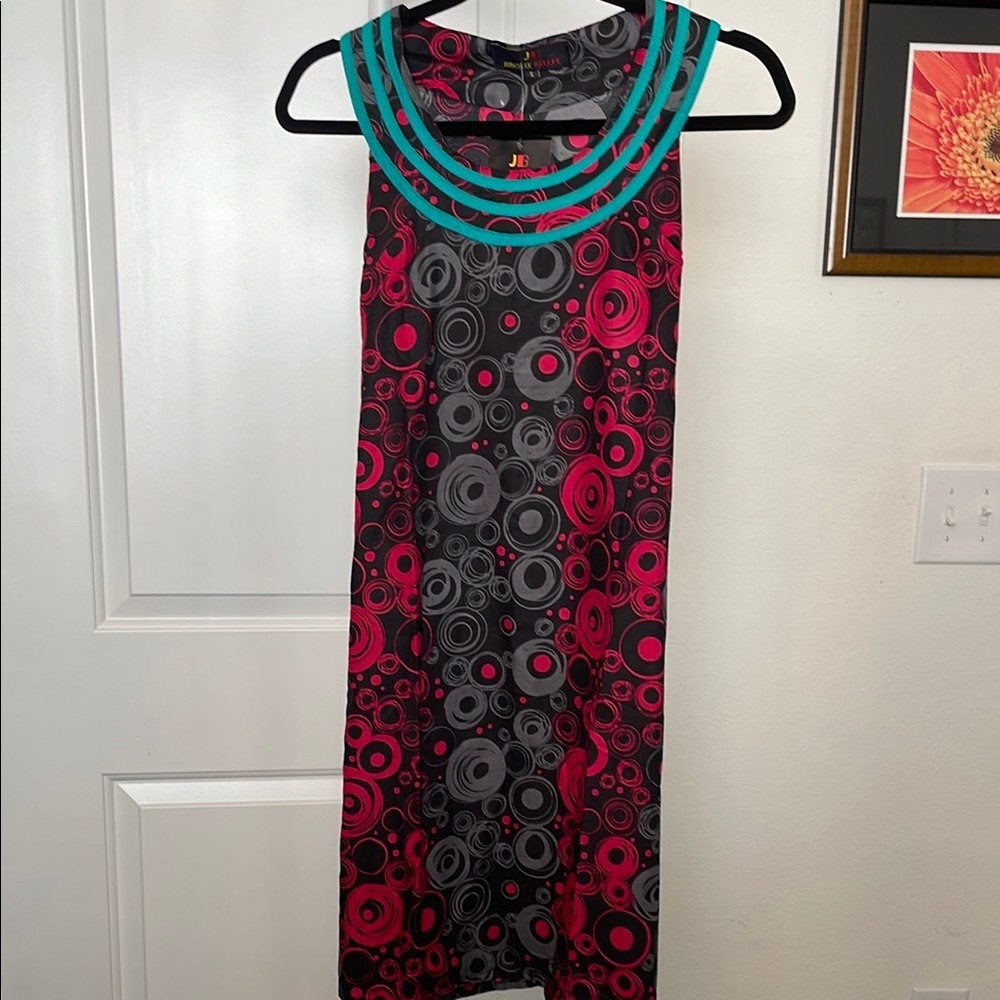 Boho Pink and Black Sleeveless Midi Sundress with Tie back